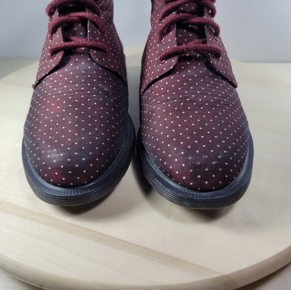 Dr. Martens Evan Maroon & White Polka Dots Boots Booties Women's Size 7 - Picture 7 of 14